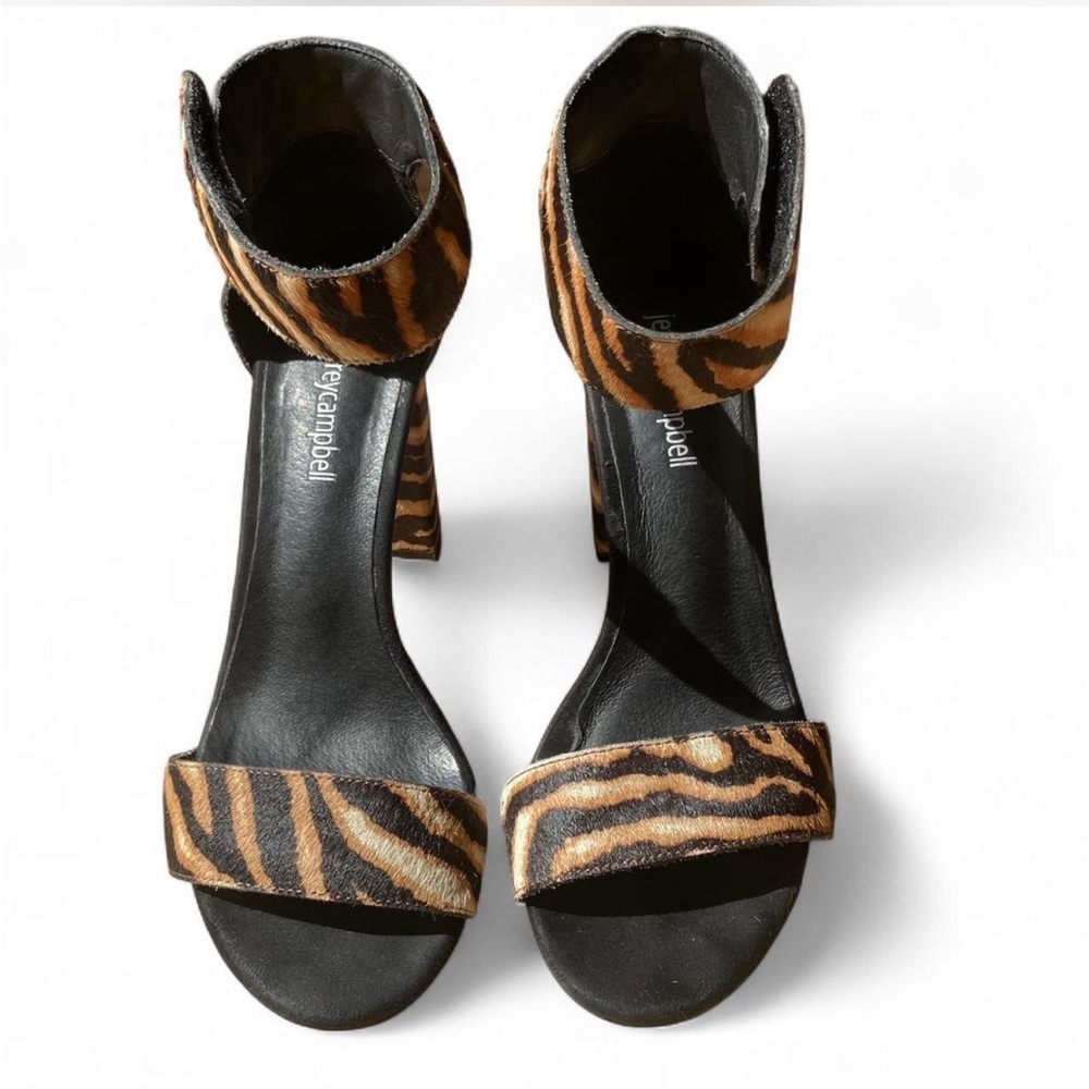 JEFFREY CAMPBELL Ankle Strap Zebra Print Pony Hair Heeled Sandal Size 7